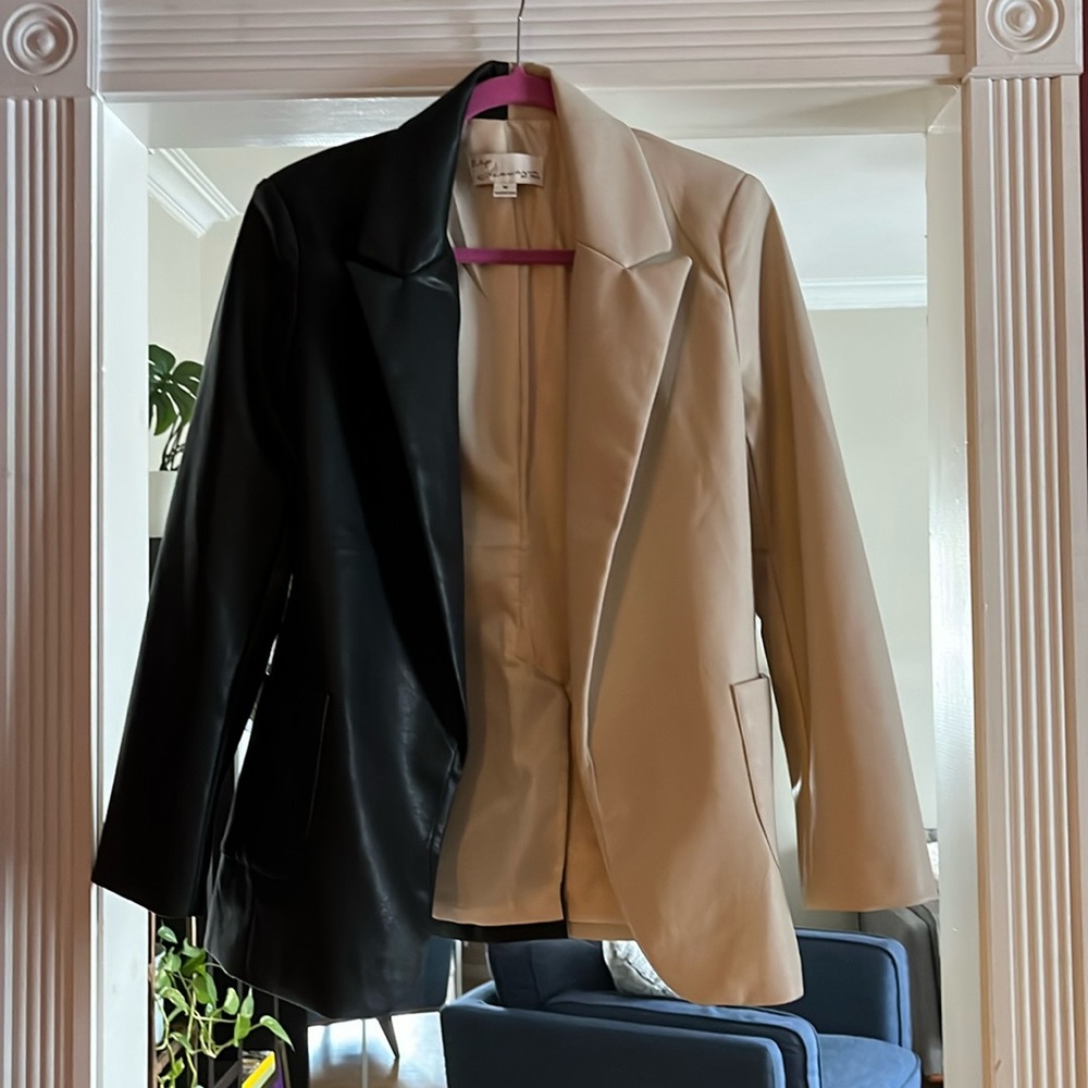 Vintage Havana Leighton two tone Leather Blazer (black & cream)